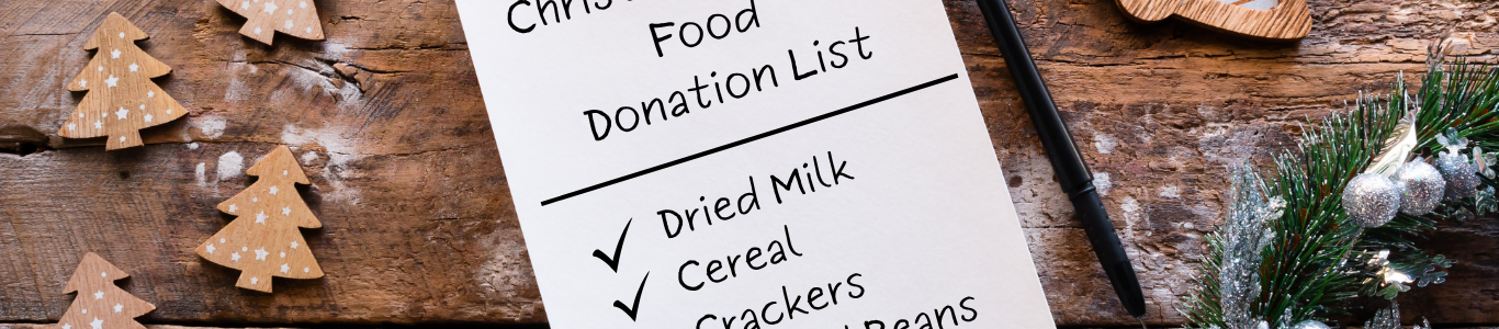 Christmas in July Food Bank List graphic